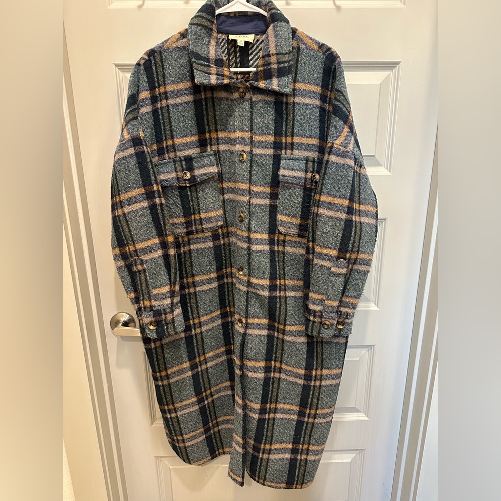 Flannel Plaid Long Coat with Button Closure from Anthropologie (If By Sea)